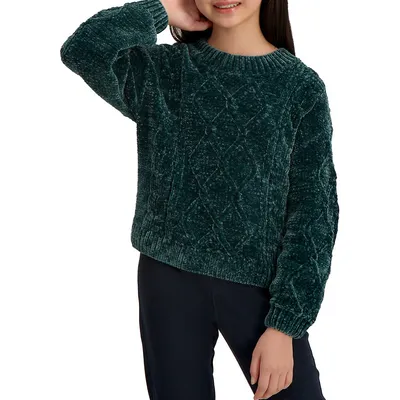 Girl's Cabled Chenille Sweater