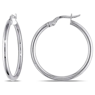 Rounded Hoop Earrings In 10k Polished White Gold