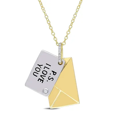 Diamond Accent Letter Envelope "i Love You" Necklace In Yellow Plated Sterling Silver
