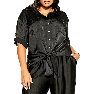 Plus Blouse About Satin Tie-Front Shirt