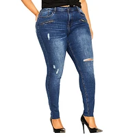 Plus Asha Skinny-Leg Mid-Rise Distressed Jeans