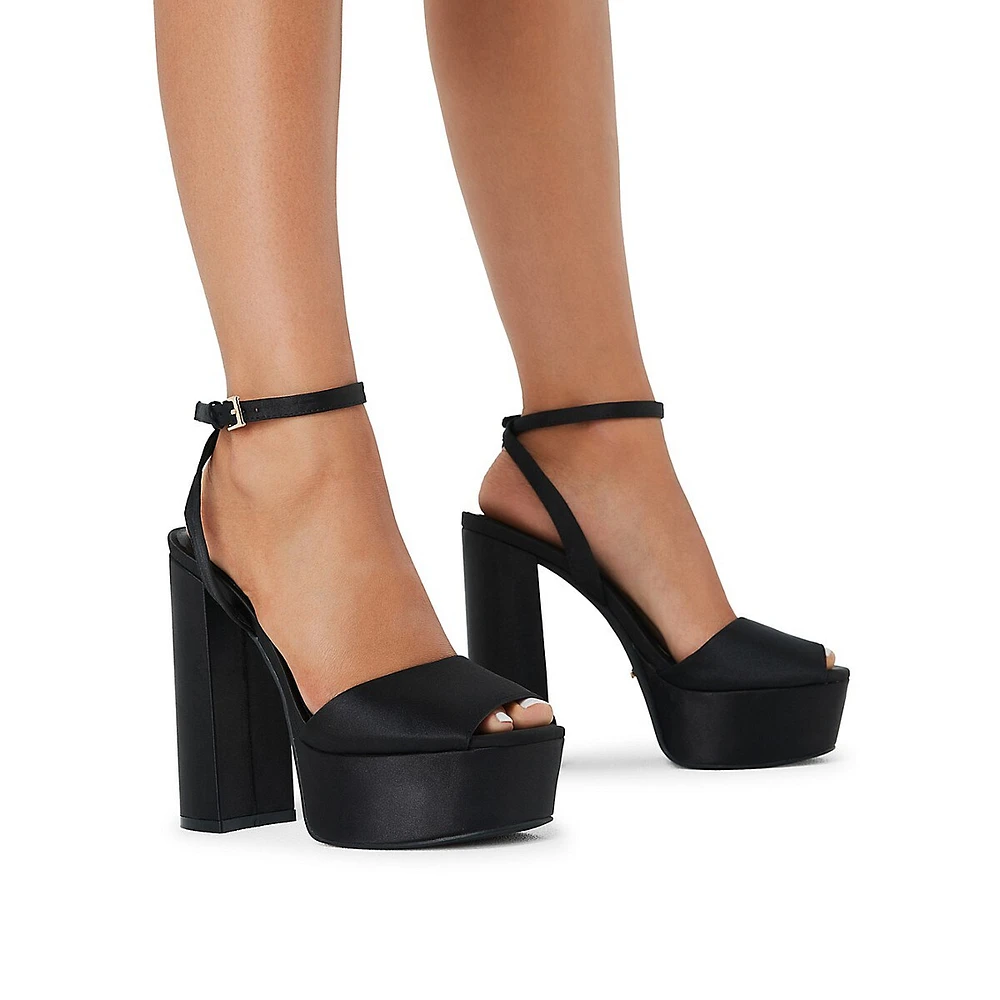 Brenna Satin Peep-Toe Platform Sandals