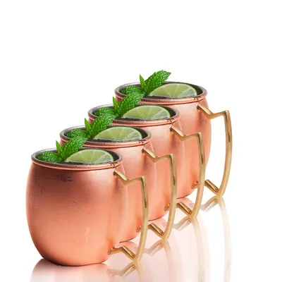 Moscow Mule Copper And Stainless Steel Smooth Belly-shaped Mug 20oz, Set Of 4