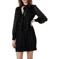 Tie Neck Dotted Mini Dress