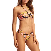 Haut de bikini bandeau style bain-de-soleil à imprimé tropical