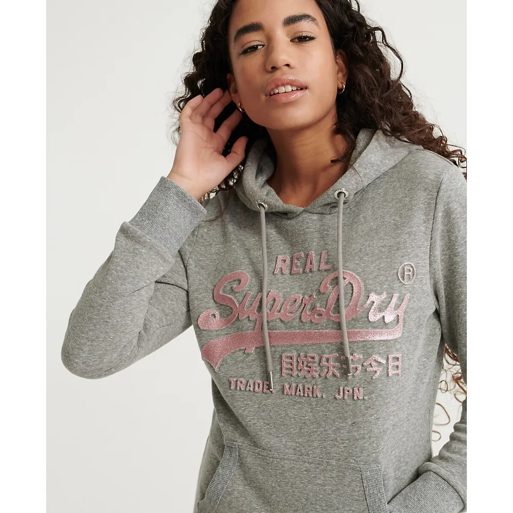 SuperDry Vintage Logo Glitter Embossed Loopback Hoodie