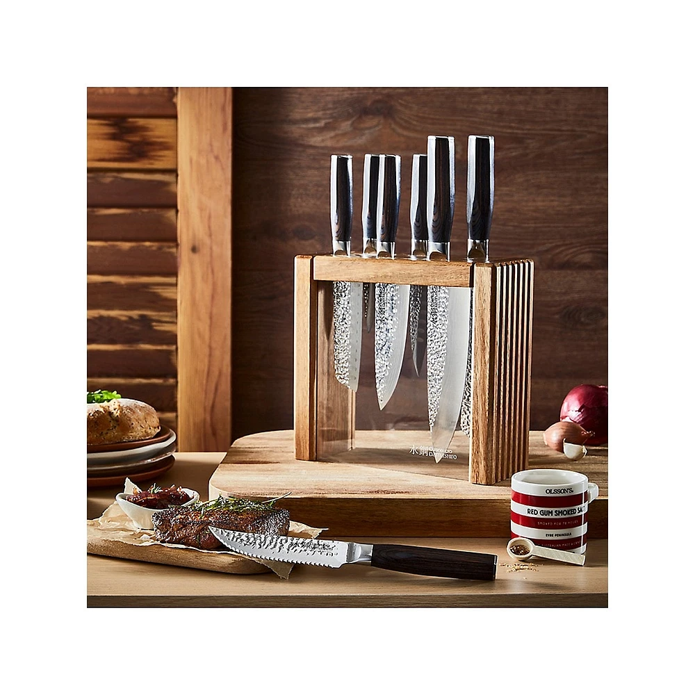 Damashiro Emperor Makoto 7-Piece Steak Knife Block Set with Bonus 6-Piece Steak Knives