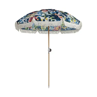 Fringe-Trim Printed Premium Beach Umbrella