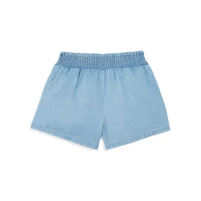 Little Girl's Shirred-Waist Chambray Shorts