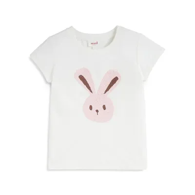 T-shirt rehaussé d'une applique de lapin pour petite fille