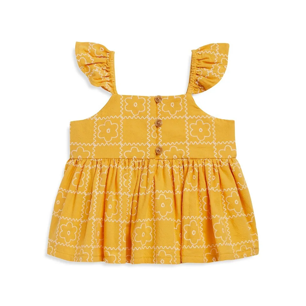 Baby Girl's Embroidered Daisy Check Top