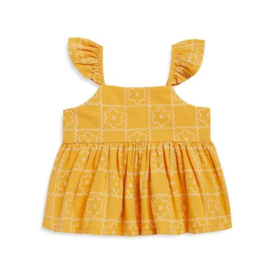 Baby Girl's Embroidered Daisy Check Top