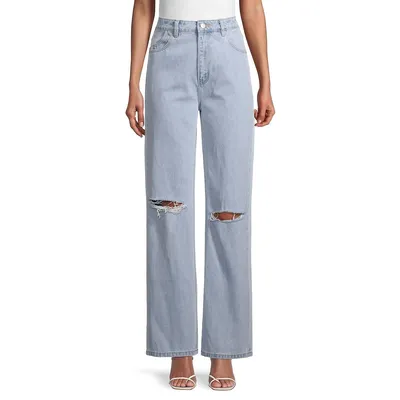 Heidi Ripped Organic Cotton Wide Flare Jeans