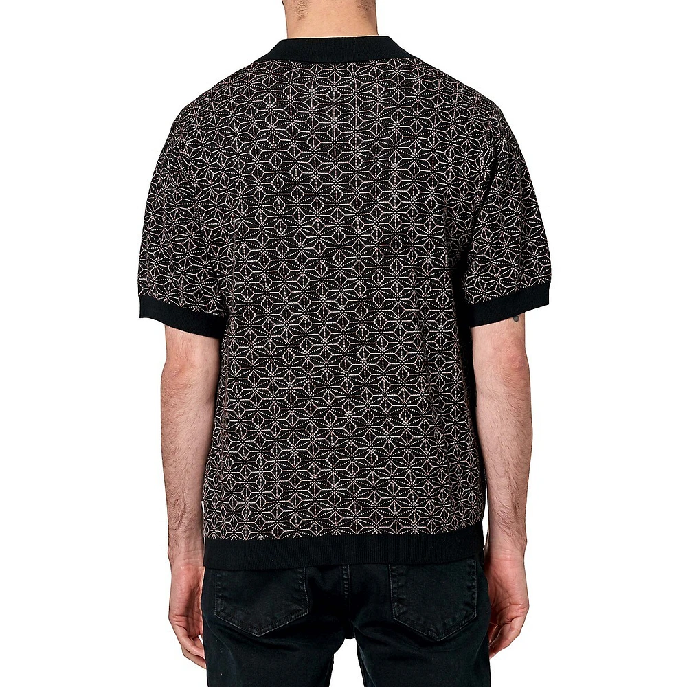 Bowler-Pattern Loose-Fit Short-Sleeve Knit Shirt