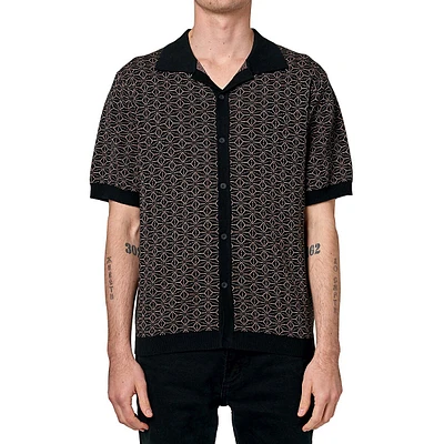 Bowler-Pattern Loose-Fit Short-Sleeve Knit Shirt