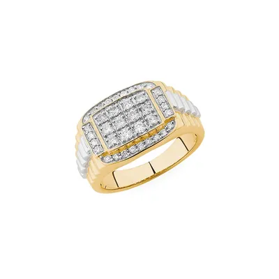 10K Yellow & White Gold, 1 CT. T.W. Diamond Tonneau Ring