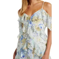 Emery Floral Cold-Shoulder Ruffled Midi Dress