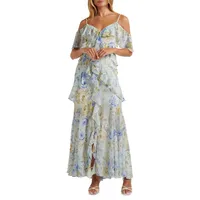 Emery Floral Cold-Shoulder Ruffled Midi Dress