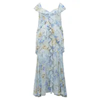 Plus Emery Curve Floral Cold-Shoulder Ruffled Midi Dress