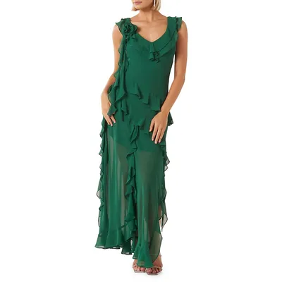 Marie-Claire Ruffled Chiffon Gown