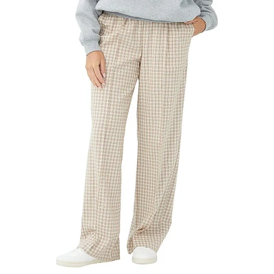 Drew Wide-Leg Casual Check Pants