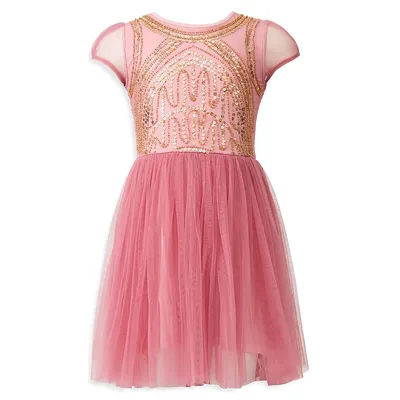 Girl's Taylor Sequin-Bodice Tulle Dress