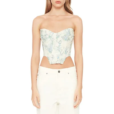 Lila Floral Embroidery Bustier Top