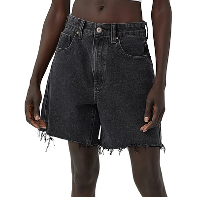 Raw-Hem Oversized Dad Denim Shorts