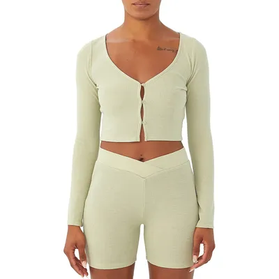 Button-Up Waffle Crop Cardigan