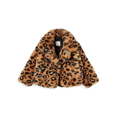 Girl's Chiara Leopard-Print Faux Fur Jacket