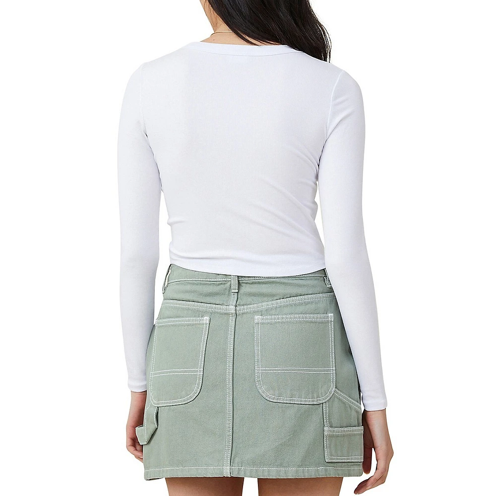 Ribbed Crewneck Long-Sleeve Cropped Top