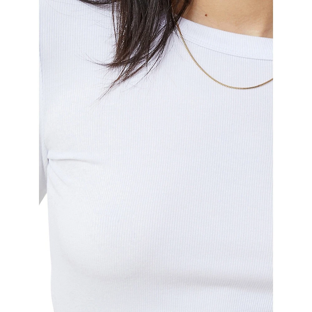 Ribbed Crewneck Long-Sleeve Cropped Top