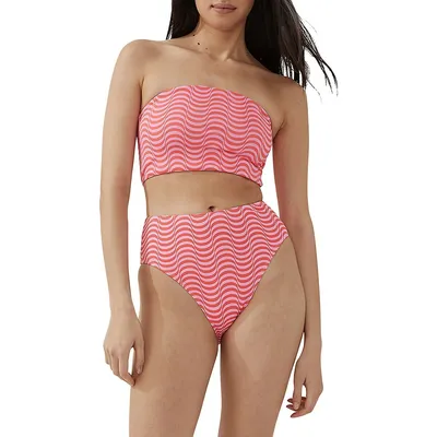 Printed Longline Bandeau Bikini Top