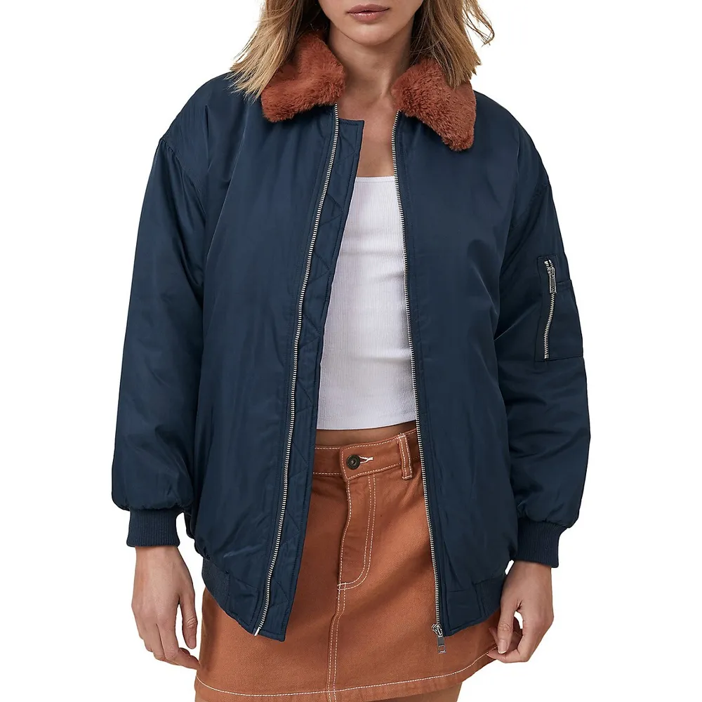 Cotton On Main Range Faux Fur Trim Bomber Jacket | Southcentre Mall
