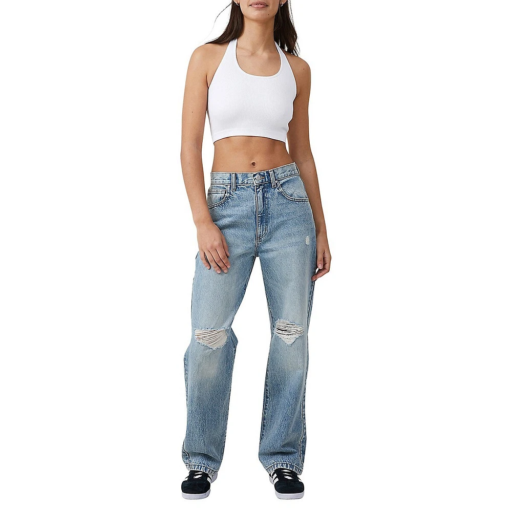 High-Rise Loose Ripped Straight-Leg Jeans