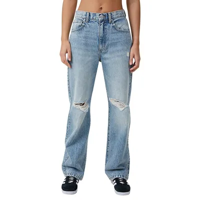 High-Rise Loose Ripped Straight-Leg Jeans