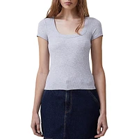 Ribbed Scoopneck Short-Sleeve Top