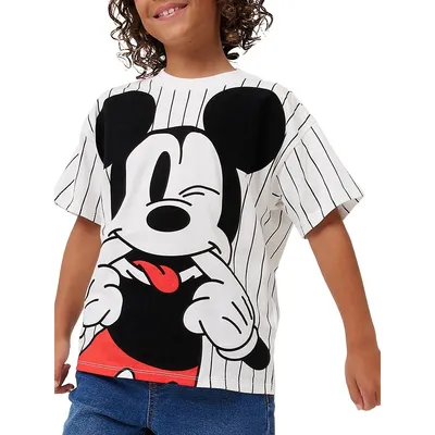 T-shirt à fines rayures et motif de Mickey Mouse sous licence pour garçon