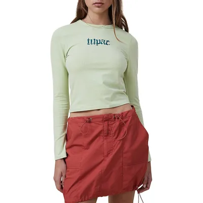 T-shirt ajusté à manches longues et borderie sous licence Tupac