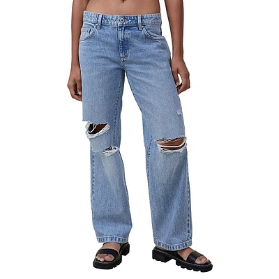 Low-Rise Distressed Straight Jeans
