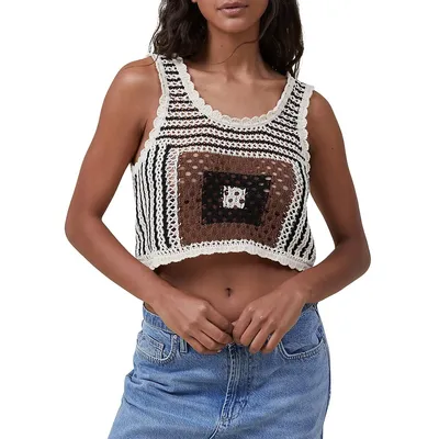 Crochet-Knit Organic Cotton Cropped Vest