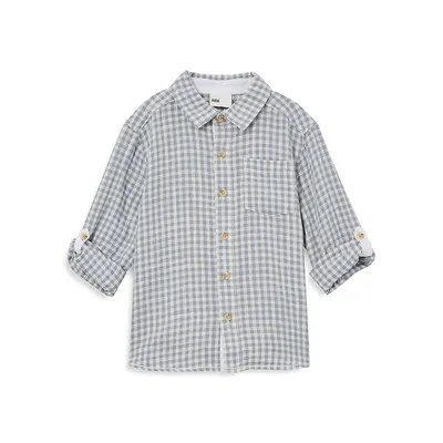 Little Boy's Gingham Convertible Long-Sleeve Shirt