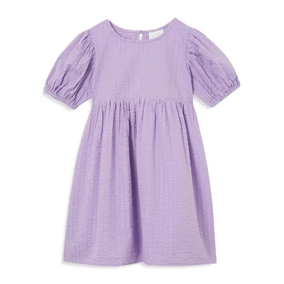 Little Girl's Aubrey Puff-Sleeve Textured-Stripe Dress