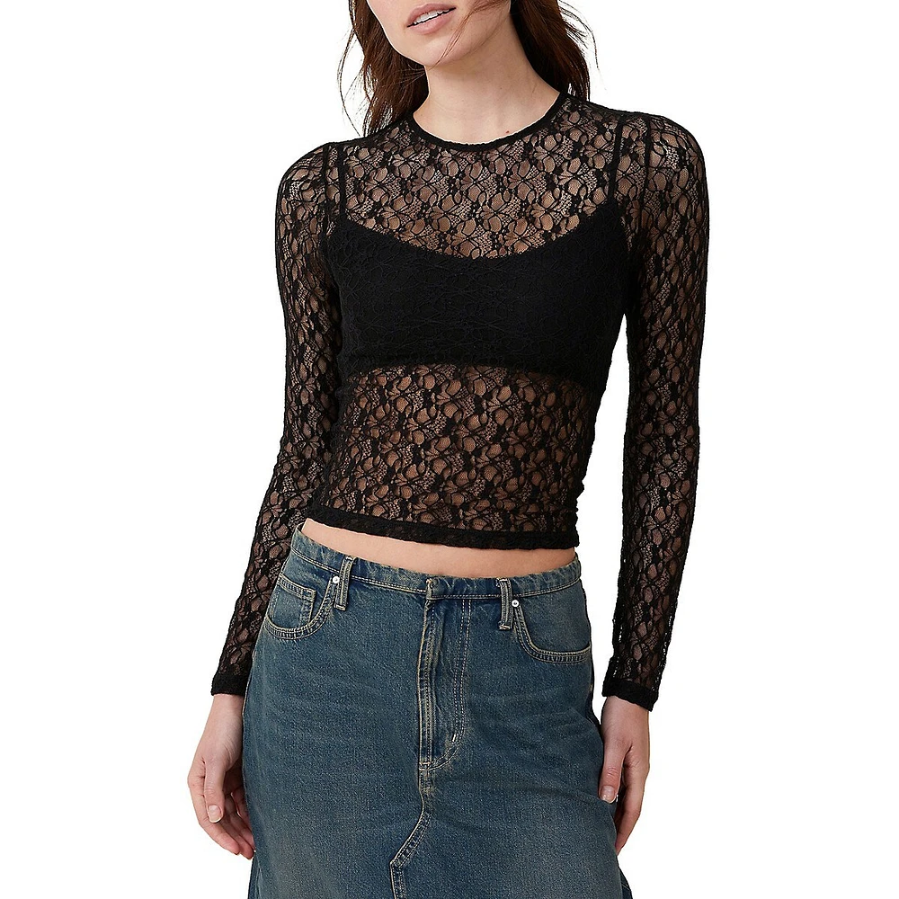 Cotton On Zoey Lace Long-Sleeve Crop Top