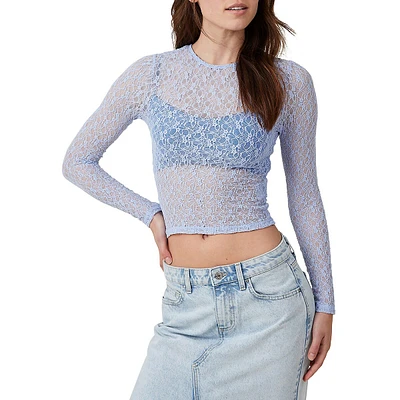 Zoey Lace Long-Sleeve Crop Top