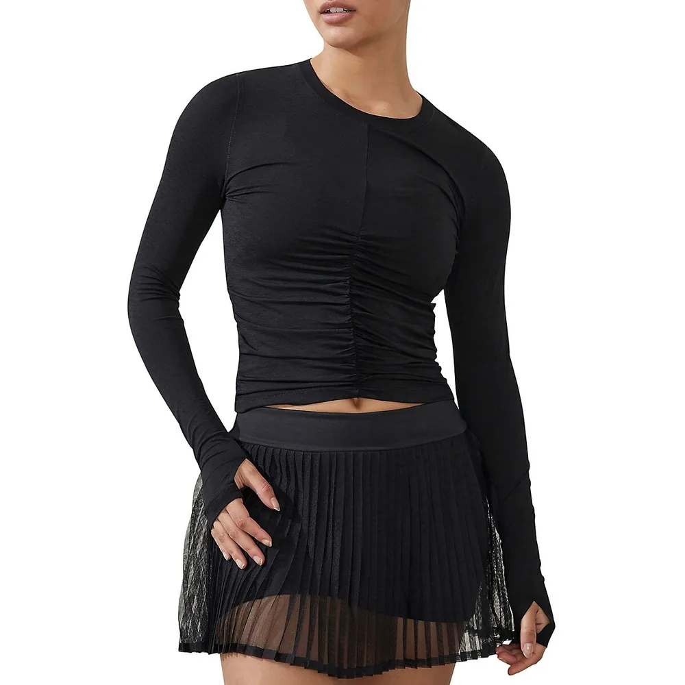 Ruched-Front Long-Sleeve Crop Top