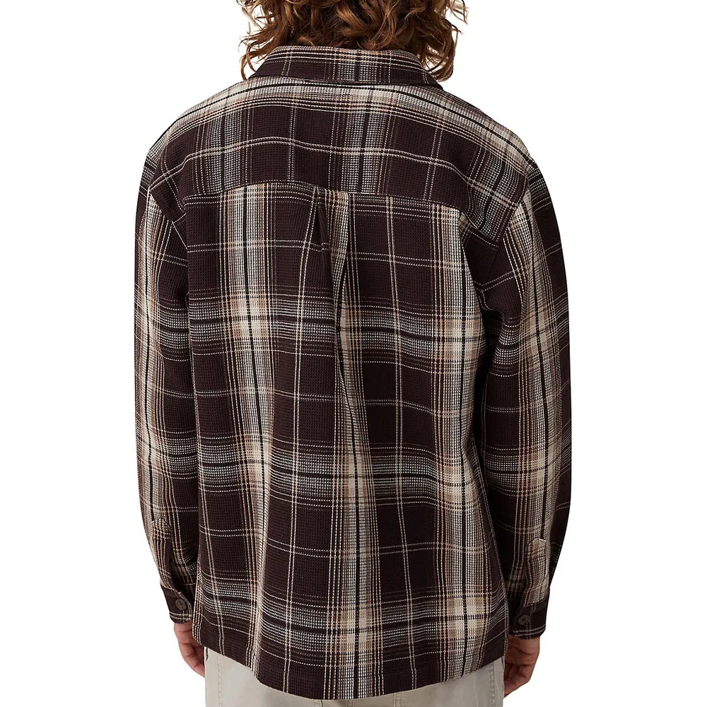 Oversized Plaid Waffle-Texture Shacket