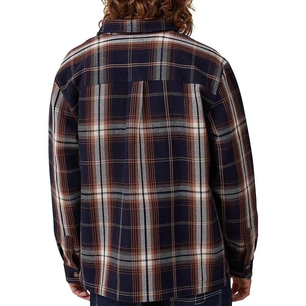 Oversized Plaid Waffle-Texture Shacket