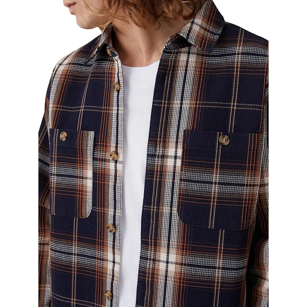 Oversized Plaid Waffle-Texture Shacket