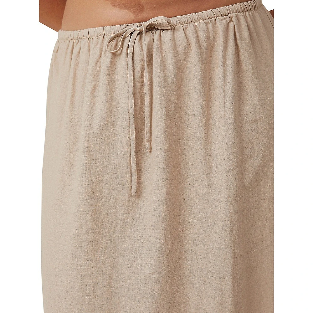 Haven Linen-Blend Drawstring Maxi Skirt